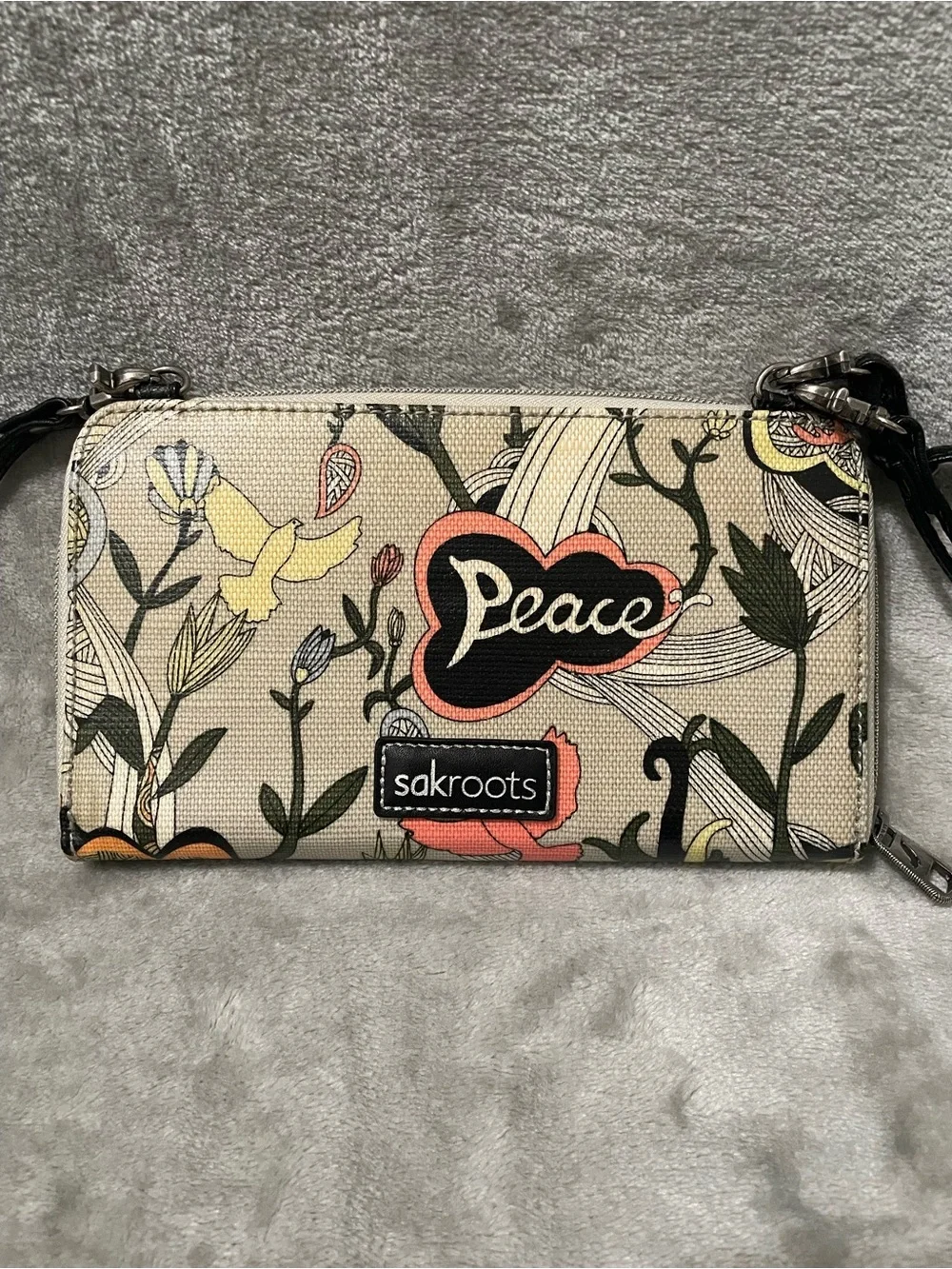 Sakroots Artist Circle Wristlet Wallet Peace Floral Bird Boho